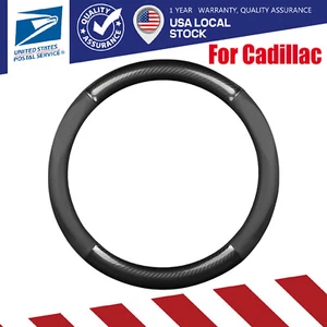 For Cadillac Car Steering Wheel Covers Carbon Fiber Leather Breathable Anti-slip - Picture 1 of 17