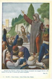 Stampa antica COLA DI RIENZO A ROMA INCITA IL POPOLO 1931 Antique print Rome - Picture 1 of 1
