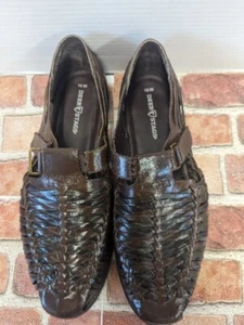 Sandalias de pescador Huarache de bambú para hombre talla 16 W ciervos de ciervo 2 cuero tejido marrón - Imagen 1 de 13