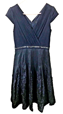 ADRIANNA PAPELL NAVY BLUE EMBELLISHED SHORT CAP SLEEVE DRESS SIZE 10 EUC - Image 1 of 4