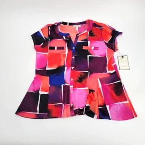 Dana Buchanan SS Blouses Black Brown/Multi Peplum Hem X Large Lot of 2 NWT - Picture 1 of 7