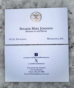 📢 SPEAKER MIKE JOHNSON OFFICIAL BUSINESS CARD SPEAKER OF THE HOUSE REPUBLICAN - Picture 1 of 2