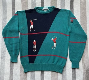 Suéter de Golf Vintage IZOD CLUB Intarsia a Mano Cuello Redondo Talla Med Tejido Bordado - Imagen 1 de 6