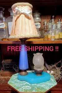VERY RARE ADORABLE ANTIQUE 1920s ART DECO FRENCH GLASS DUAL LIGHT OWL LAMP WOW✨✨ - Bild 1 von 13
