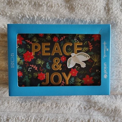 Hallmark Christmas Greeting Card UNICEF Box Set 12 Cards 3D Poinsettias Dove 5x7 - Image 1 of 2