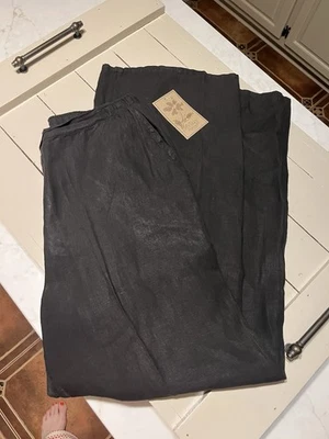 Pantalones de pierna ancha de lino negro con bolsillos elásticos en la cintura para mujer talla L nuevos con etiquetas Foto 1 de 4