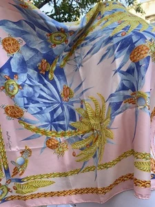 Y1# Must de Cartier Scarf Silk Pink Tropical Palm Gem Print Vintage Paris - Picture 1 of 5