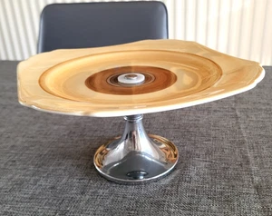 Vintage Shelley Shades of Brown Harmony Cake Plate on Chrome Stand E422 - Picture 1 of 13