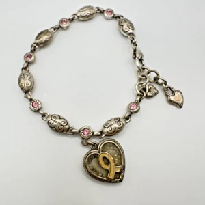 Bracciale BRIGHTON placcato argento con ciondolo consapevolezza del cancro 7" - 8" - Foto 1 di 6