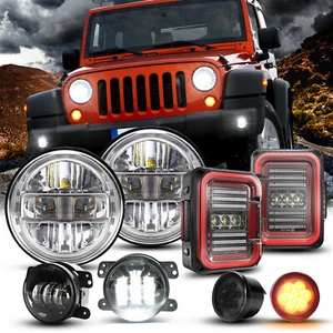 Chrome 7'' Halo Headlights Tail Lamps Fog Turn Lights For Jeep Wrangler JK 2007+ - Picture 1 of 15