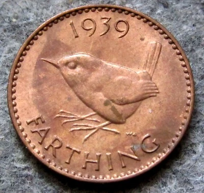 GREAT BRITAIN King George VI 1939 FARTHING, WREN, BRONZE UNC Lustre km# 843 - Image 1 of 4