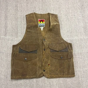 Vintage Kakadu Hunting Vest Mens Large Brown 1980s Tin Cloth Waxed Australia - Picture 1 of 11