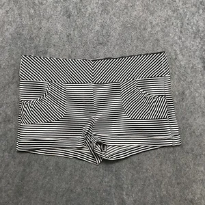 Charlotte Russe Shorts Womens Size 12 Black White Striped Cuffed Shortie Stretch - Picture 1 of 12