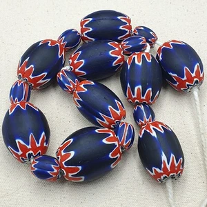 Vintage Big Blue Venetian Style Chevron Beaded Necklace - Picture 1 of 17