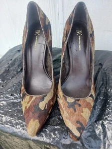INCcamoPrint Pointed Toe Stiletto Black Brown High Heels Size 9 - Picture 1 of 5