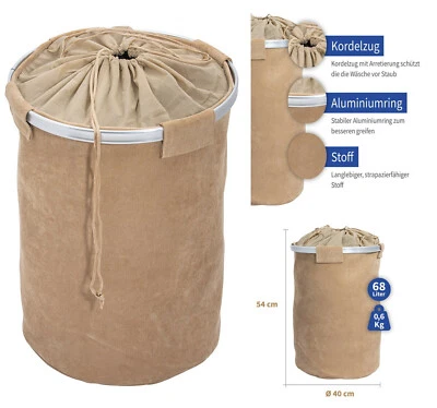 Wäschesammler Wäschekorb Wäschesack Beige Wäsche Box Rund Stoff Cord 68 Liter - Bild 1 von 4