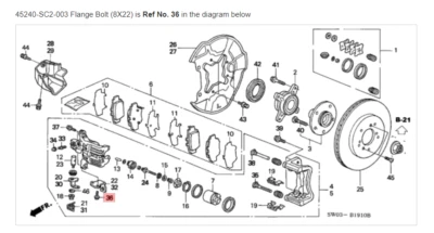 Perno de brida NSX HONDA ACURA GENUINO OEM (8X22) freno trasero ☆ 45240-SC2-003 ☆ Foto 1 de 4