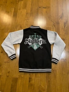 Harry Potter Baseball Bomber Jacket Black Gray Sake Slytherin Unisex Size S - Picture 1 of 13