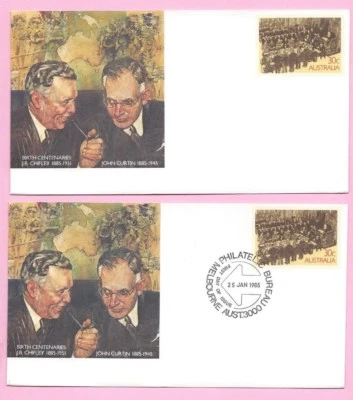 AUSTRALIA 1985 Pair of PSE's #86 FDC & Mint - Prime Ministers CHIFLEY & CURTIN - Image 1 of 2