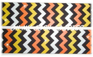 5 YARD SALE - 1.5 HALLOWEEN GLITTER CANDY CORN CHEVRON BLACK GROSGRAIN RIBBON - Picture 1 of 1
