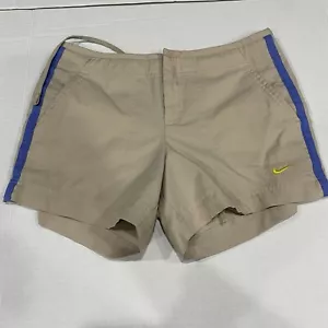 VINTAGE Nike Shorts Women's XS Beige Stripe Swoosh Logo Pockets - Picture 1 of 5