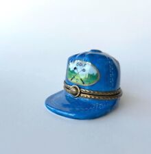 Limoges trinket box blue porcelain cap golf, crossed clubs hand painted 