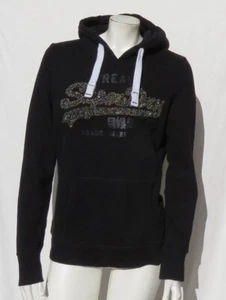 SUPERDRY US Damen 8 passt S schwarz Baumwolle Fleece Logo Hoodie Sweatshirt Pullover - Bild 1 von 7