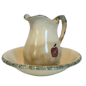Vintage Ceramic Pitcher with Saucer Plate – Beige with Apple Design - Picture 1 of 6