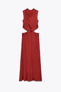 Zara Womens Midi Dress Size M Red Cut Out Satin effect Crinkle look 2842/945 NWT - Picture 1 of 14