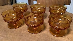 Vintage Indiana Glass Amber King Crown Thumbprint Footed Sherbet Bowls Lot of 6 - Picture 1 of 5