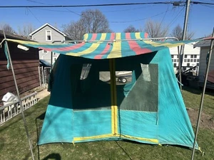 RARE CANVAS VINTAGE 1960'S MONTGOMERY WARD HETTRICK MFG 10' x 14' CABIN TENT - Picture 1 of 18