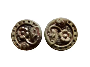 fLOWER FLORAL NOUVEAU SILVER TONE METAL BUTTON PAIR ANTIQUE VINTAGE neocurio - Picture 1 of 4