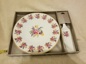 Vintage Formalities By Baum Bros Cake Plate & Server-Floral Pink, gold, purple - Picture 1 of 5