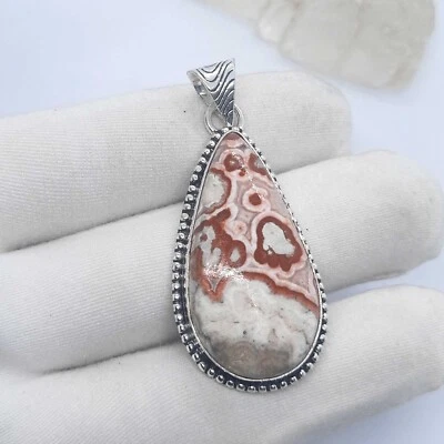 ¡Regalo de Navidad! Colgante de plata de ley 925 con piedras preciosas de jaspe de encaje loco de 2" Foto 1 de 4