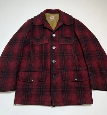 Vintage 40s 50s H.W. Carter & Sons Buffalo Plaid Hunting Mackinaw Coat Jacket - Image 1 of 4