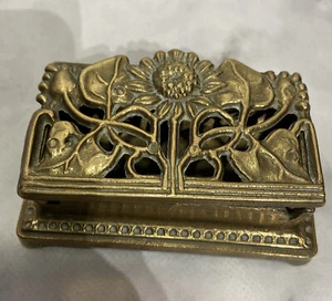Vintage Brass Double Stamp Box Ornamental Desk Tidy Sunflower Design Art - Picture 1 of 12