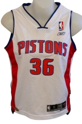 Camiseta sin mangas pequeña de baloncesto Reebok Detroit Pistons Wallace 36 con pasador Foto 1 de 4
