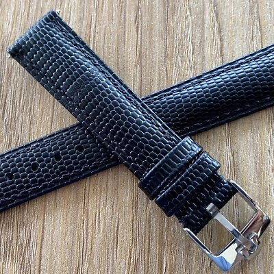 Pulseira de couro texturizada preta 19 mm impressão LIZARD e fivela PRATA para Omega - Imagem 1 de 4