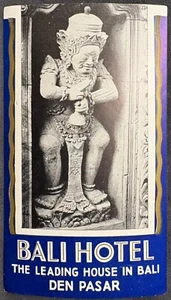 BALI HOTEL DEN PASAR INDONESIA ETICHETTA BAGAGLIO VINTAGE ~ STATUA TEMPIO - Foto 1 di 2