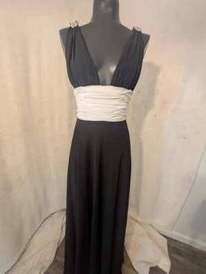 Vestido de Noche Faviana Negro Blanco Estrás Correas Formal Baile de graduación Foto 1 de 4