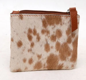 Monedero 100 % cuero de vaca real cuero real pelo ON Western damas monedero 25N - Imagen 1 de 3