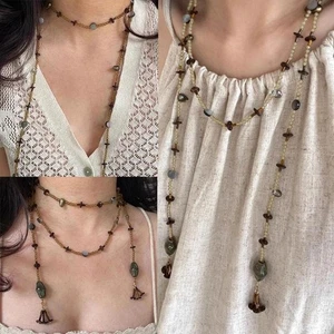 Retro Colorful Beaded Necklace Single Pendent Choker Cross Stone Necklace DIY - Picture 1 of 6