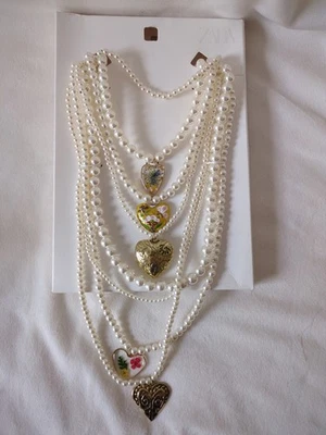 全新,开箱 ZARA 心形和珍珠小饰品 分层项链 1011/019/109 — 第 1/4 张图片