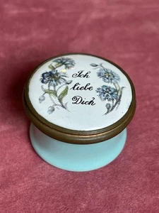 ANTIQUE BILSTON & BATTERSEA ENAMEL TRINKET BOX - ICH LIEBE DICH (I LOVE YOU) - Picture 1 of 4