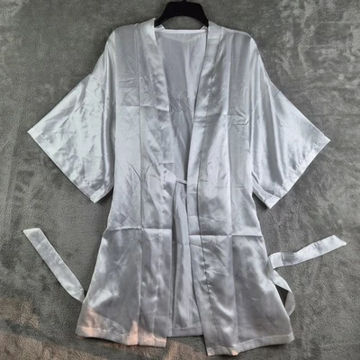 Bride Robe Womens White Satin Open Front Waist Tie Bedazzled Bridal Wedding Day - Image 1 of 4