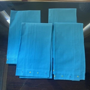 4 Cloth Napkins Teal Aqua Blue Polka Dot Edge Yellow Lime Summer Festive - Picture 1 of 5