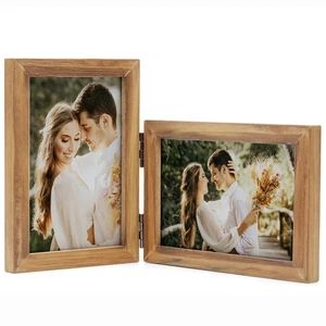 Double Vertical & Horizontal 4X6 Picture Frames Hinged Folding Rustic Photo F... - Picture 1 of 9