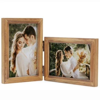 Double Vertical & Horizontal 4X6 Picture Frames Hinged Folding Rustic Photo F... - Image 1 of 4