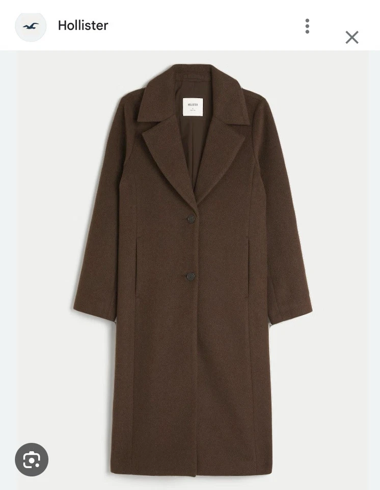 Hollister Women’s Wool Longline Brown Coat - Image 1 of 4