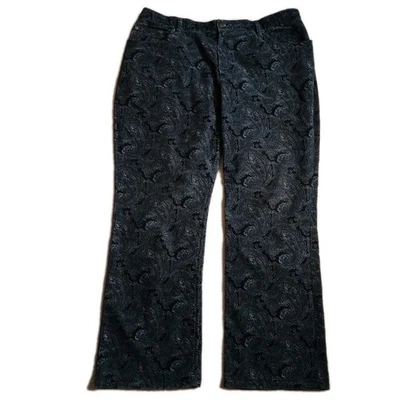Jones New York Sport Stretch Pants Womens  Sz 18W 40x30 Black Paisley Velveteen  - Image 1 of 4